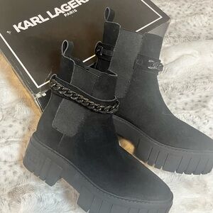 Karl Lagerfeld Black Ankle Boots with Chain Detail